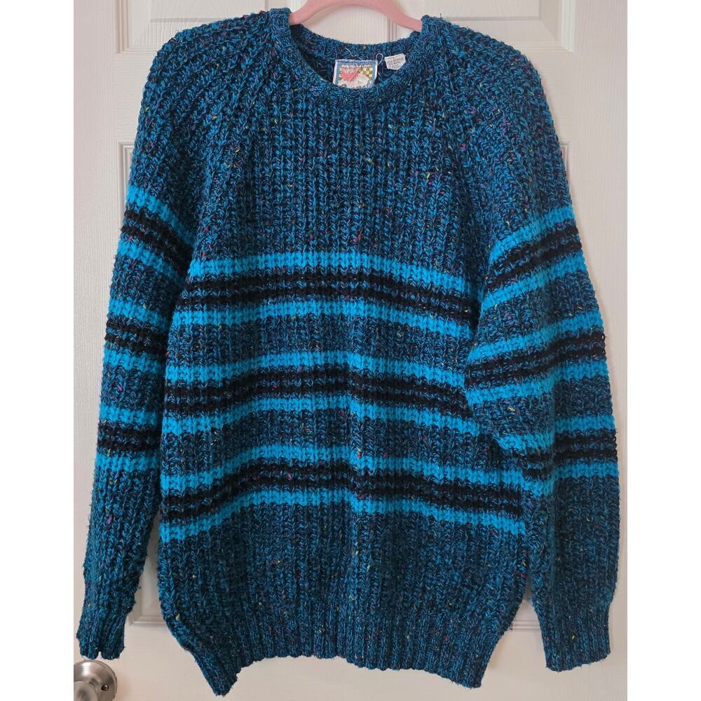 Concrete Made for the Street Vintage Teal / Blue Striped Sweater Large